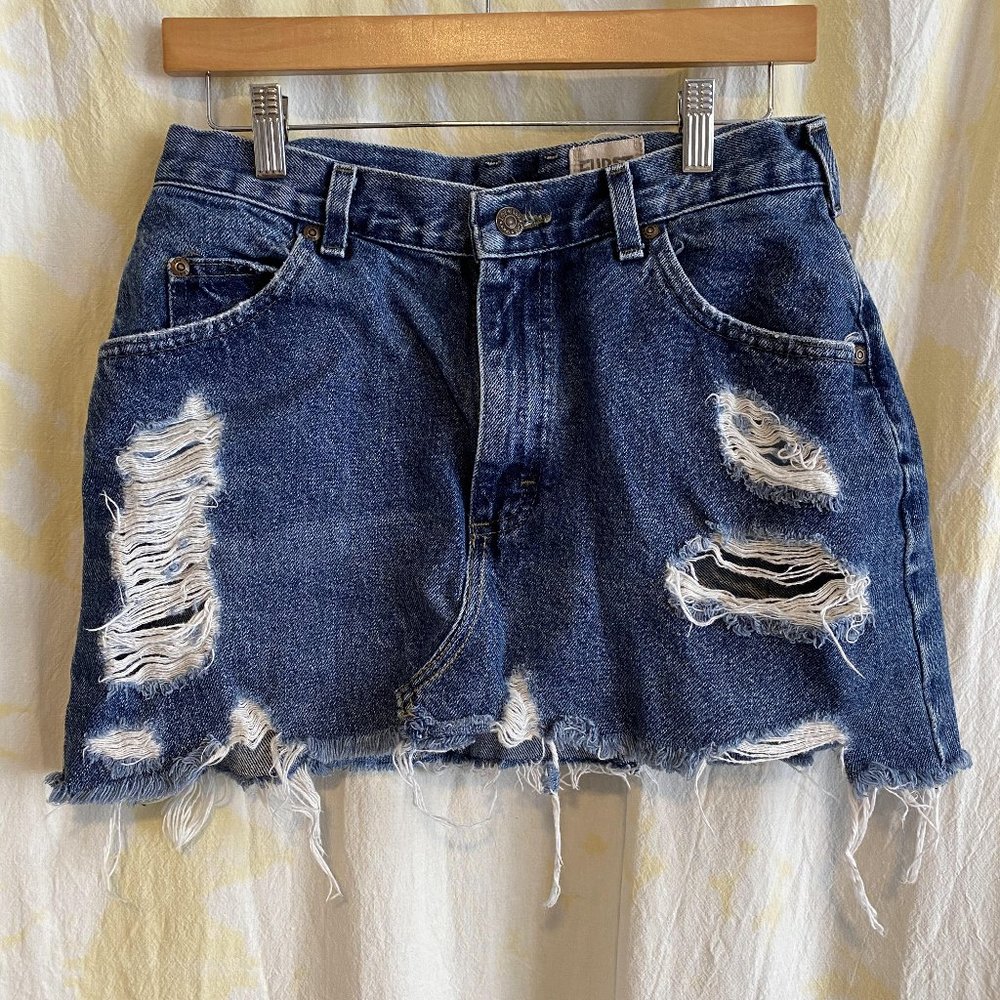 Distress mini jean skirt